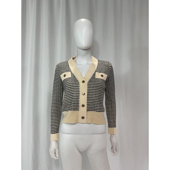 Sandro 'Stripe' White Wool & Cashmere Cardigan Size 0 - Picture 2 of 5